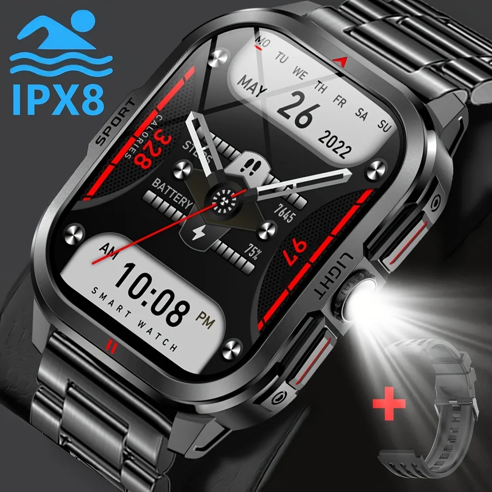 

2025 New Smart Watch Men 2.01"HD Screen 3ATM Waterproof Flashlight Health Monitor 400mAh Battery Sport Bluetooth Call Smartwatch