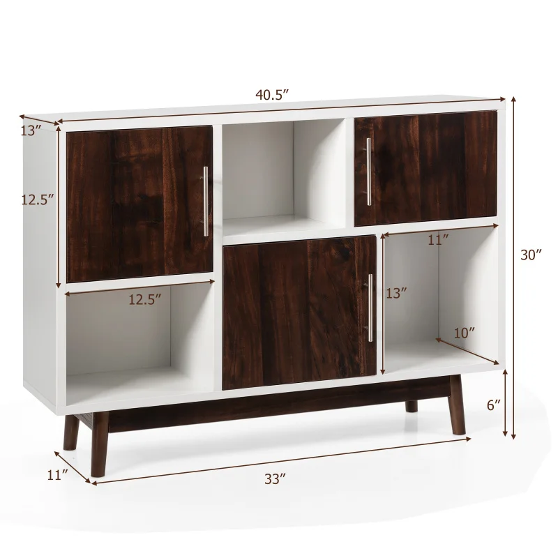 Custom.Costway Storage Cabinet, Buffet Table with 3, 6 Compartments and 4 Pine Wood, Sideboard, TV Console Center, Cu