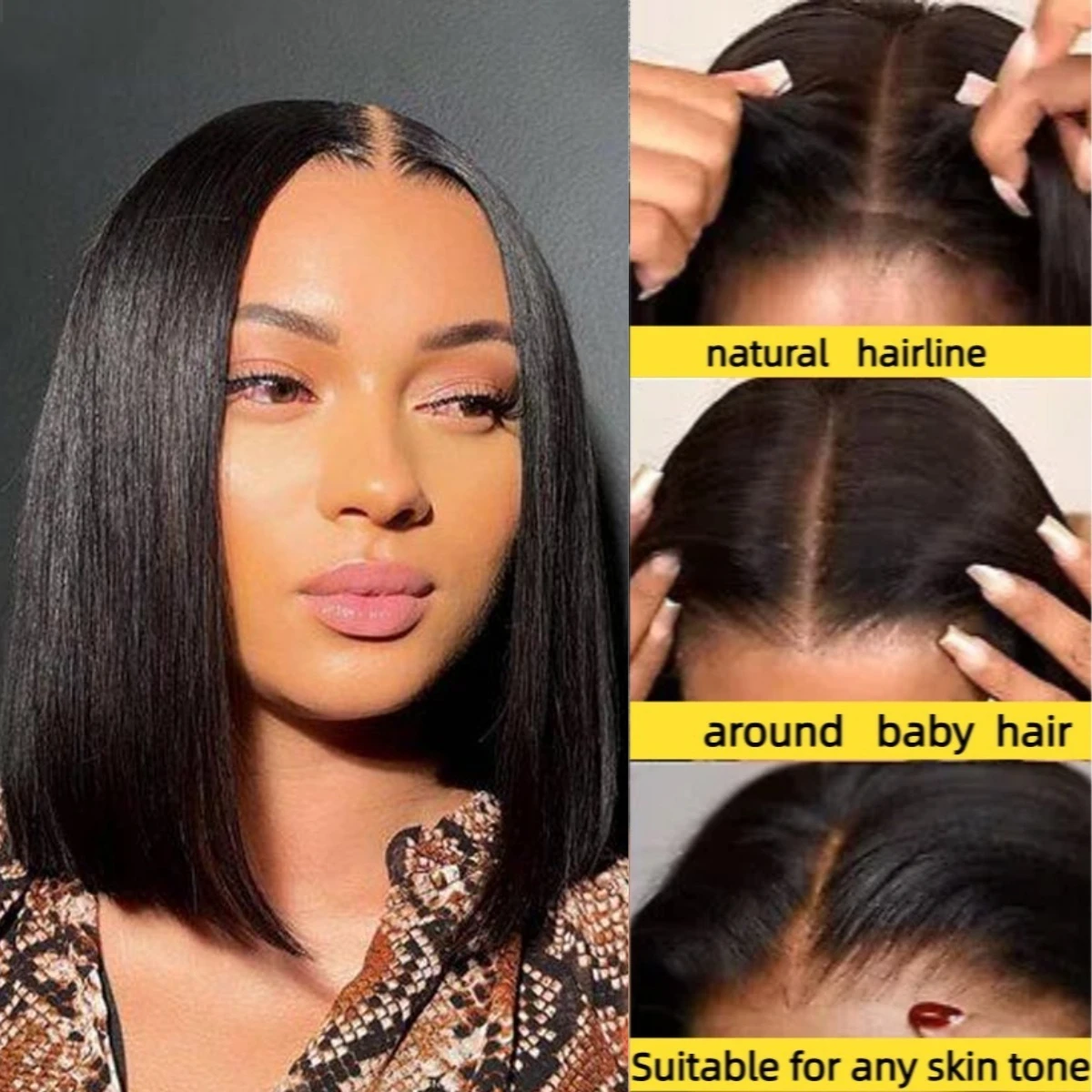 شعر مستعار قصير مستقيم بدون صمغ شعر بشري قصير بوب الباروكات للنساء السود قبل قطعها قبل قطعها 12 بوصة شعر بشري مستقيم