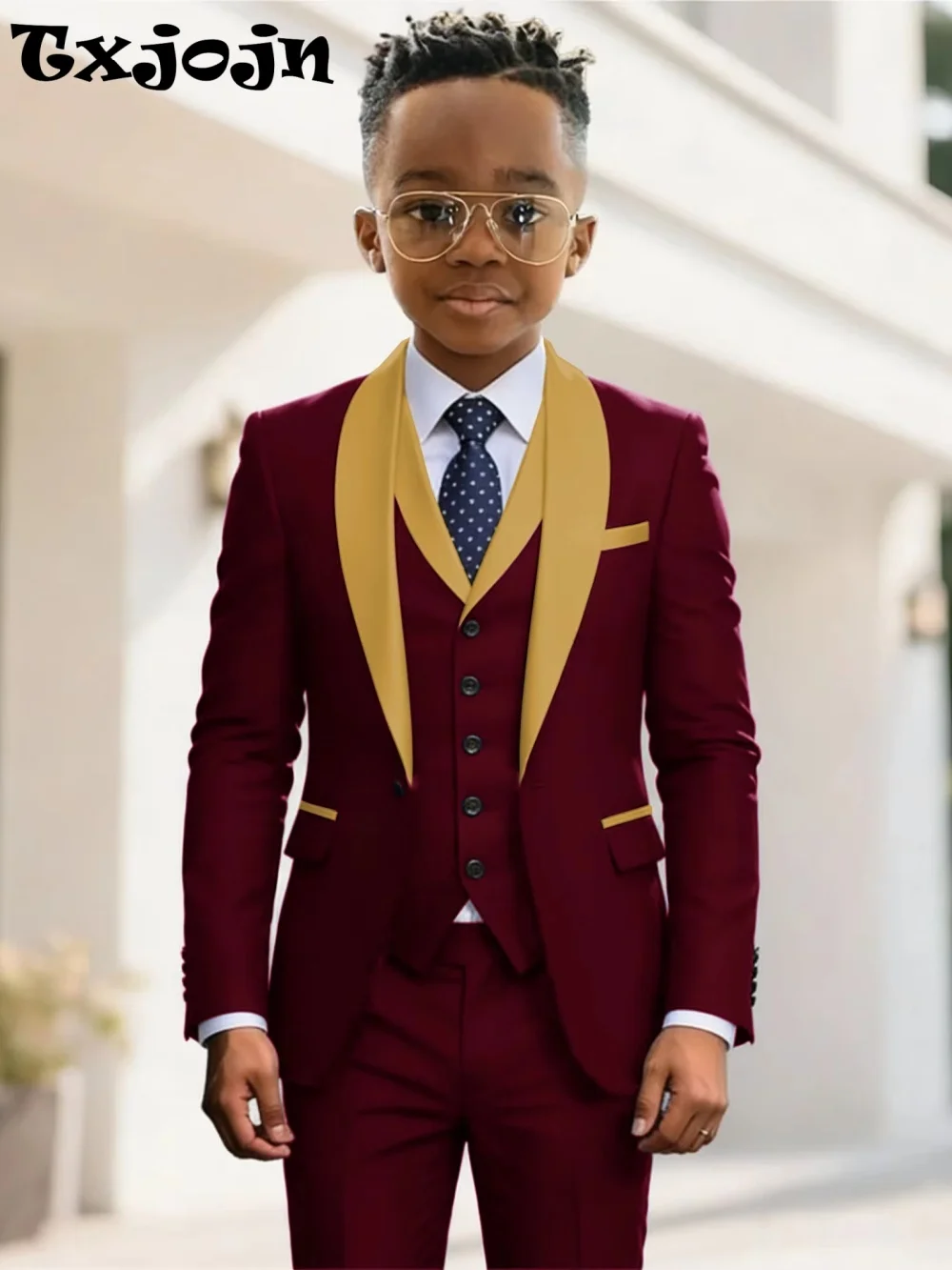 Txjojn New Kids Suit Set 3 Pieces Wedding Ring Bearer Outfit Boys Handsome Shawl Lapel Tuxedo For Piano Peformance 2-20T