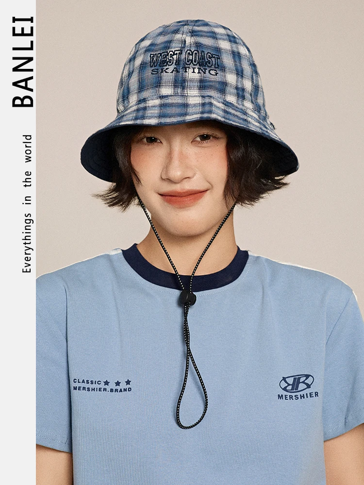 

2025 new plaid hat bucket hat girls summer casual versatile sunshade sunscreen hat show a small tide