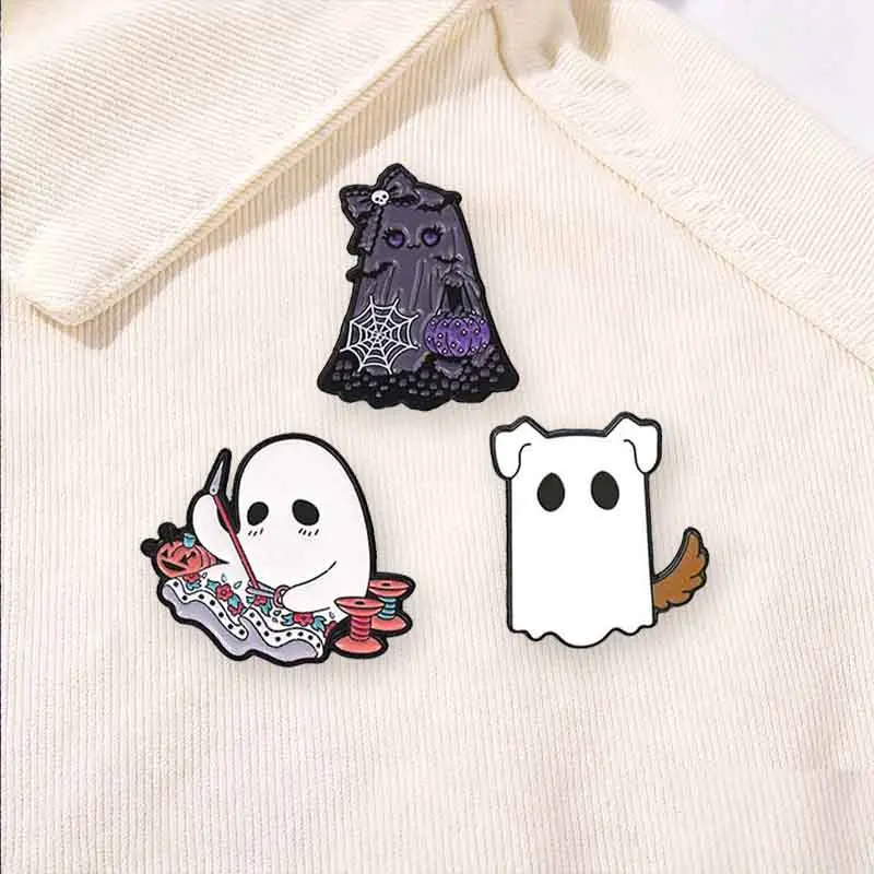 2-3pcs/set Halloween Skeleton Ghost Mushroom Voodoo Doll Enamel Pin Horror Movies Evil Clown Grim Reaper Cat Brooch Jewelry Gift