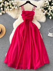 Women Sexy Beach Dress Summer Pleated Strapless Long Dresses Ladies Elegant Slim A-line Backless Boho Long Robe Vestidos