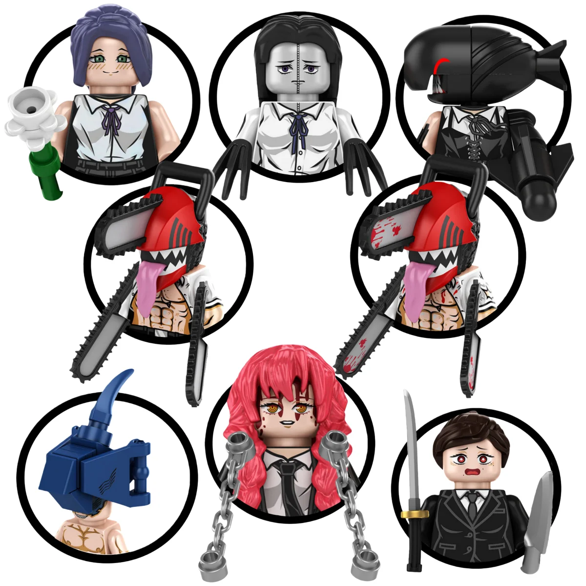 Tp1046 blocos de construção mini modelo figuras motosserras homem denji pochita makima filmes de energia armadura halloween presentes de natal brinquedos