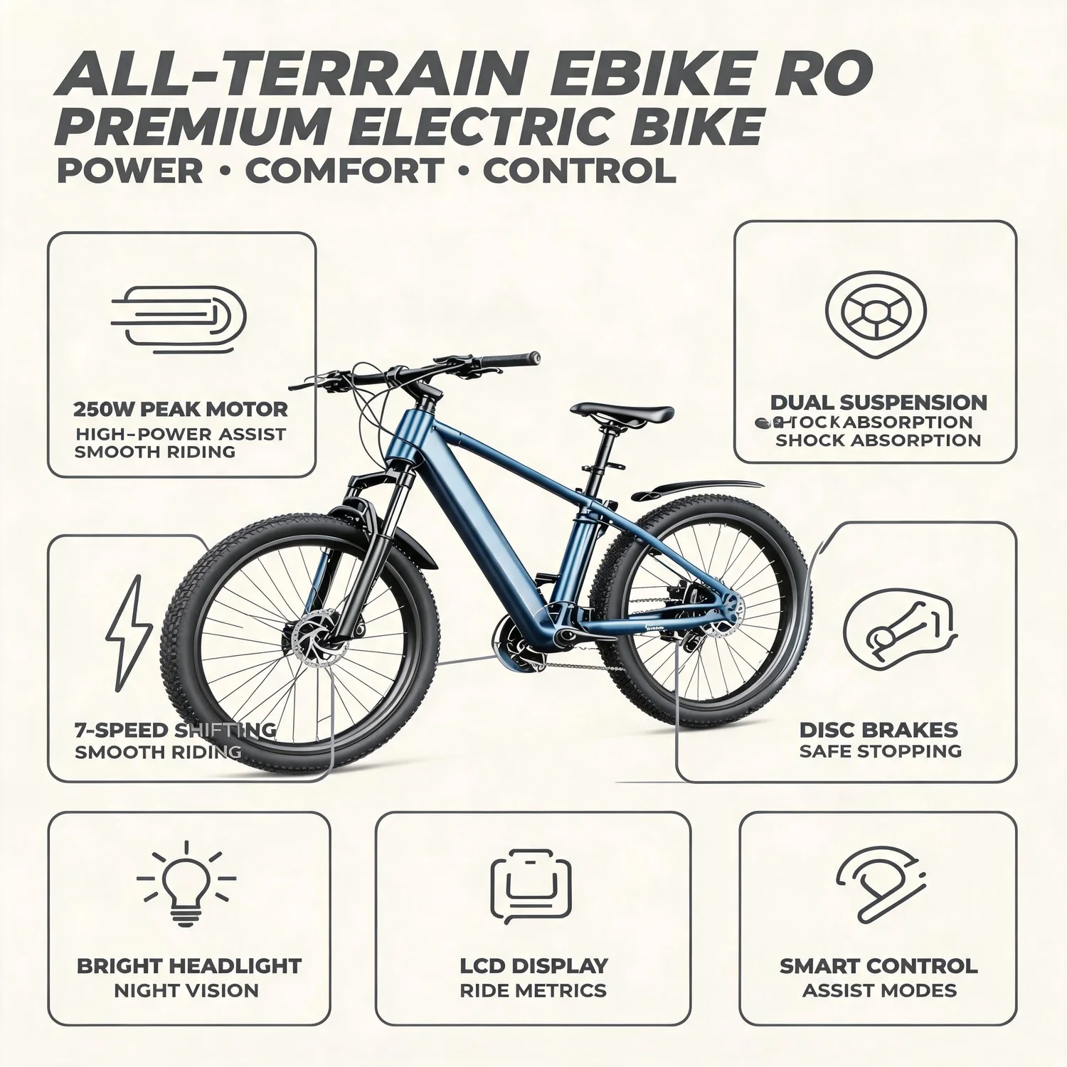 Electric Mountain Bike, 500W Motor, Full Suspension, Pedal Assist, Removable Battery, Free Lock & Tool Kit, for rough terrain e-bike, trail racing ebike view 5