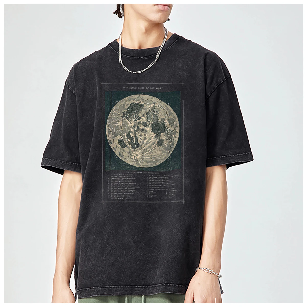 Changes in the Moon space image Streetwear Oversized t shirt mens Womens Trendy Fashion Casual Vintage Washed Cotton Tops Y2k