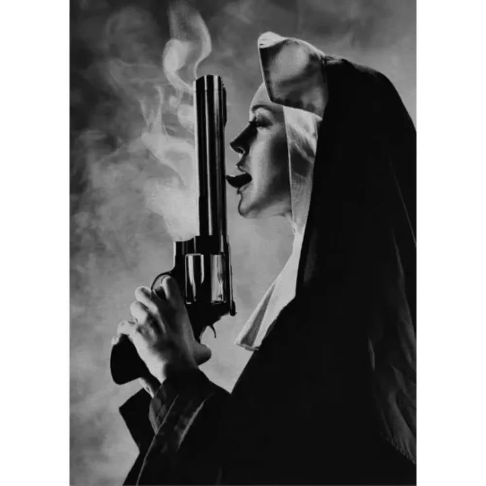 AA Modern Simple Wall , Black . White Nuns Series, Rebel Smoking, HD Canvas Print Poster, Home Living Room Bedroom ation
