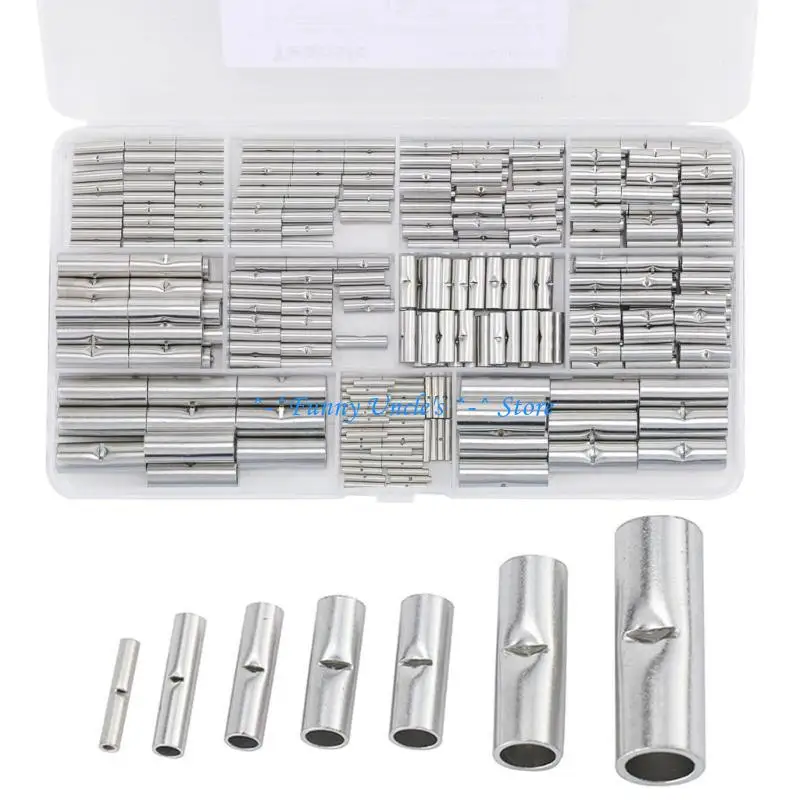E7CD 300Pcs NonInsulated Butt Wire Cable Connector Ferrule Copper Tinned Splices Crimp Terminals Sleeve Wire Connector