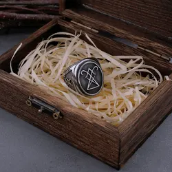 Vintage Stainless Steel Lucifer Ring Mens Gothic Charm Hip Hop Amulet Biker Ring Simple Jewelry Gift Wooden Box Dropshipping