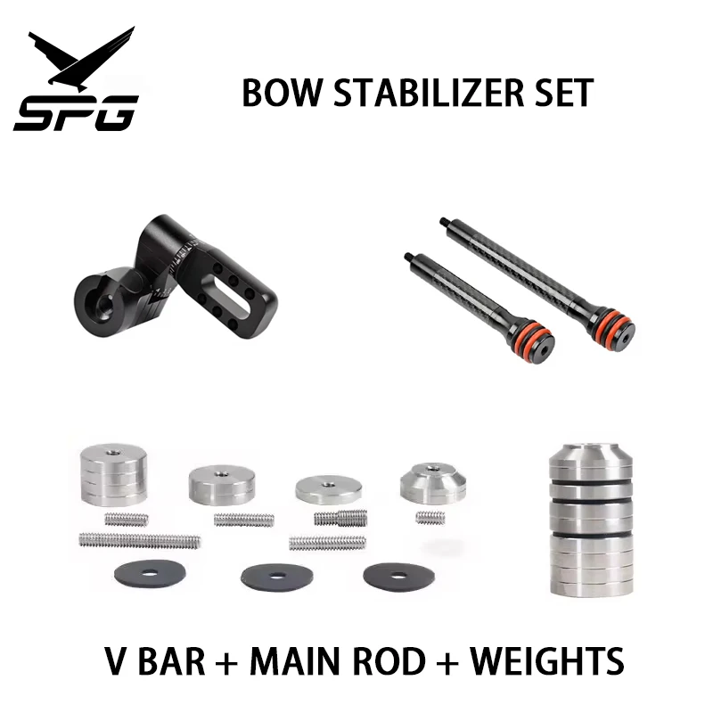 

Recurve Bow Stabilizer Set V Bar Main Rod Adjustable Weight Kit for Archery Shooting Practice