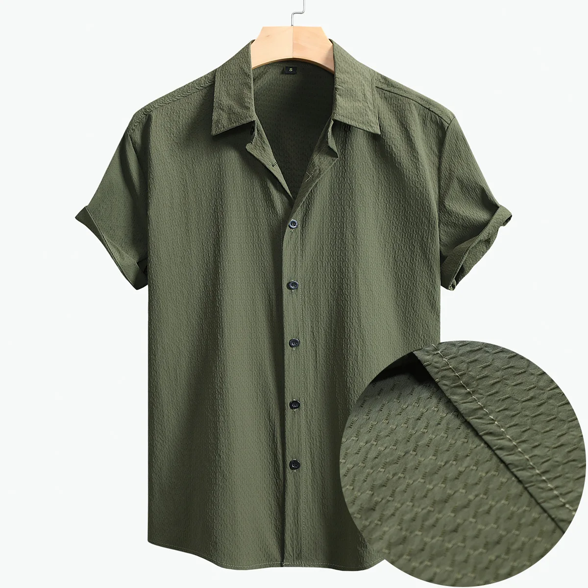 

Men's Fashion Solid-Color Short-Sleeved Shirt Stand-Up Collar Casual Top New