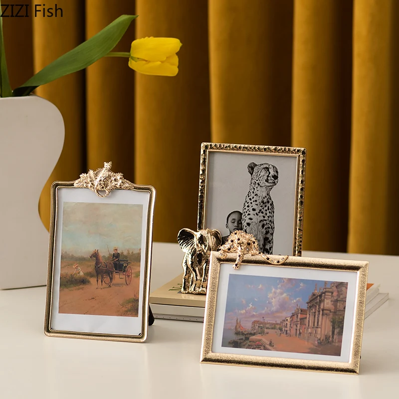 

Animal Decorative Gilded Metal Photo Frames Modern Decor Leopard/Elephant Picture Frame Wedding Anniversary Gift Desk Decoration