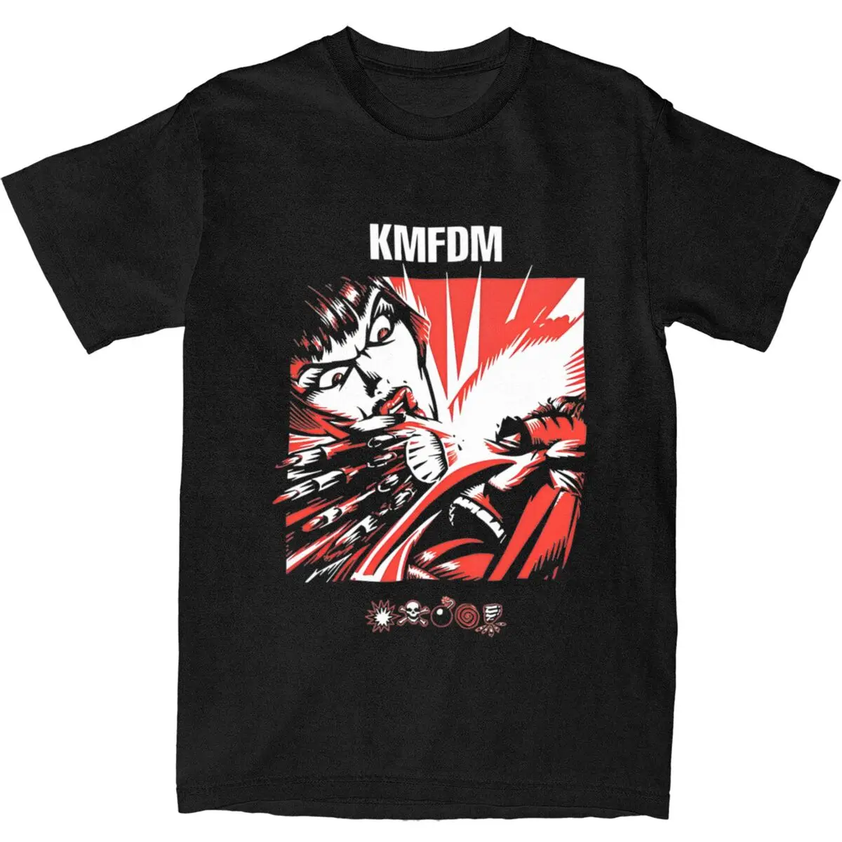 Men Women T Shirt KMFDM T Shirts Hip Hop Rock Band Summer Tees Y2K Retro Printed Pure Cotton Tops Birthday Gift