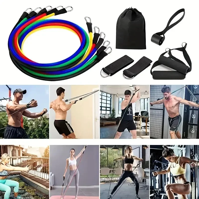 11pcs TPE Resistance Bands Set, Resistance Bands With Door Anchor, Handles, Carry , Legs Ankle Straps, Exercise Bands