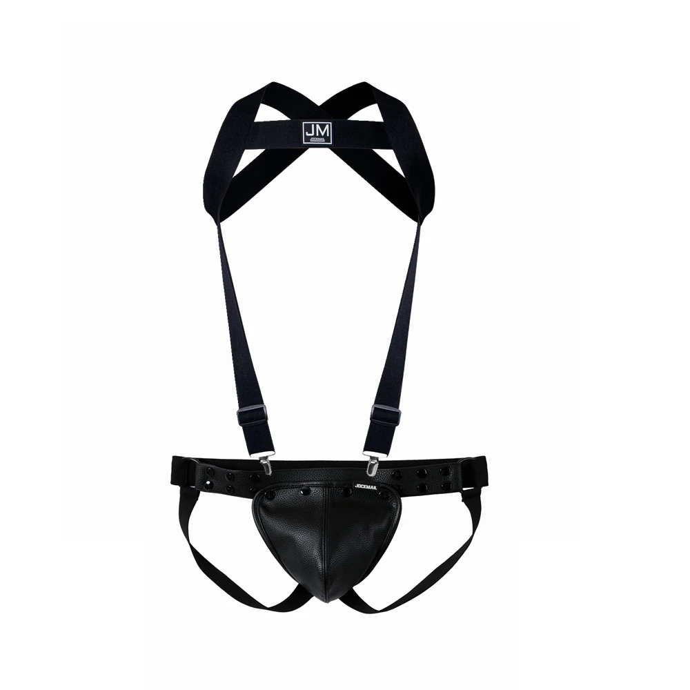 JOCKMAIL Body Harness Adjustable Elastic Strap Detachable Split-type Give Away Faux Leather Jockstrap Men Underwear Sets