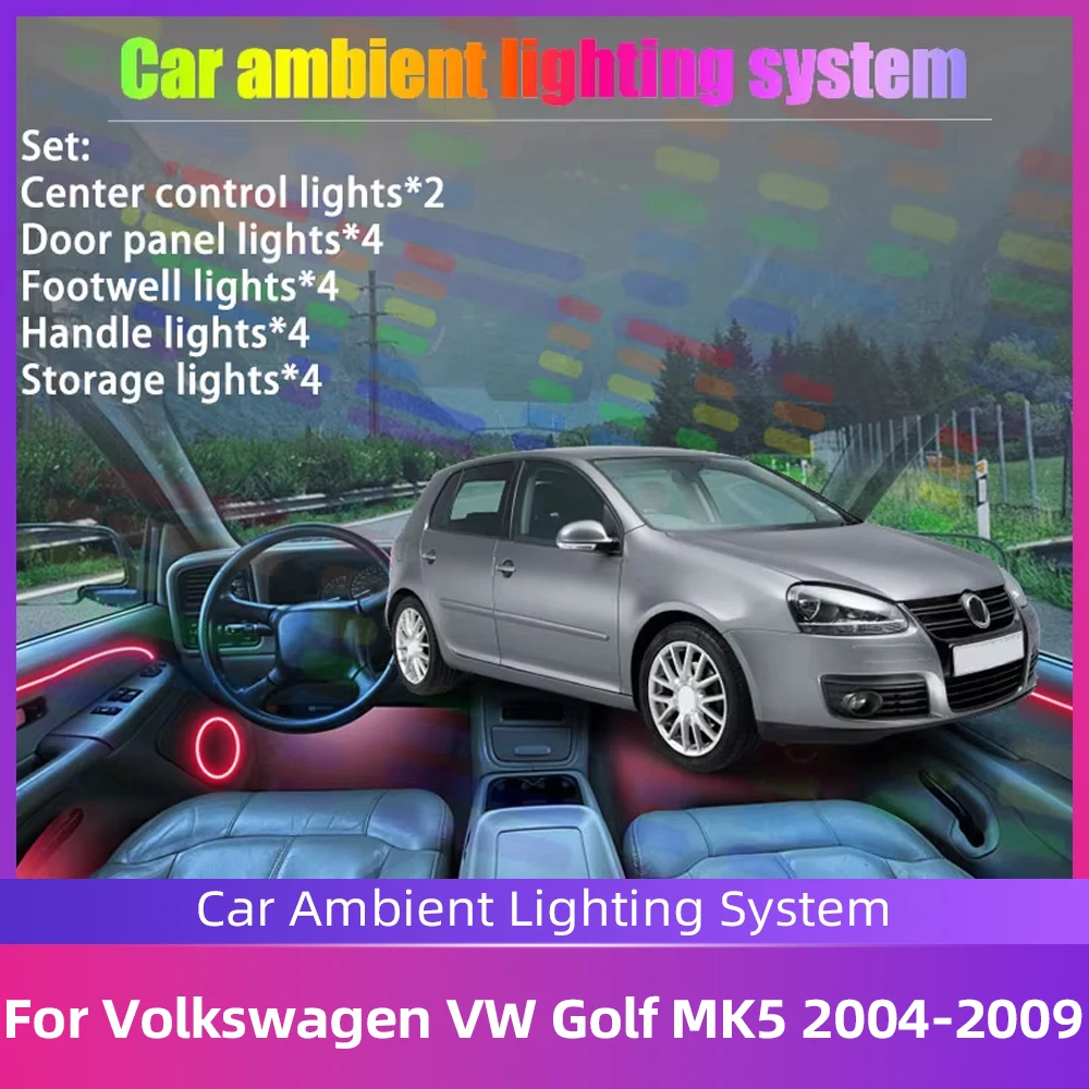 For Volkswagen VW Golf Mk5 1K Rabbit 2004~2009  2/18 in 1 Car Interior Hidden Acrylic Strip Symphony Atmosphere Lamp Kit