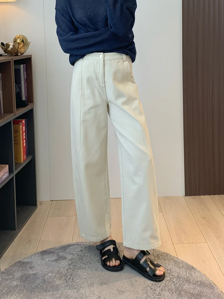 

Faionable High Waist Straight Leg Loose Fit Casual Pants All-Match Cotton Trousers Ele Drapey Slimming Long Trousers