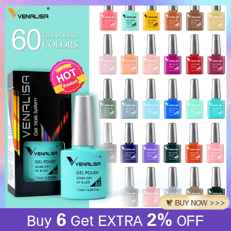 

Venalisa Soak Off Gel Polish New Series Full Coverage Color 7.5ml Nail UV Gel Nail Gel Lacquer Varnish for CANNI Gel Manicure