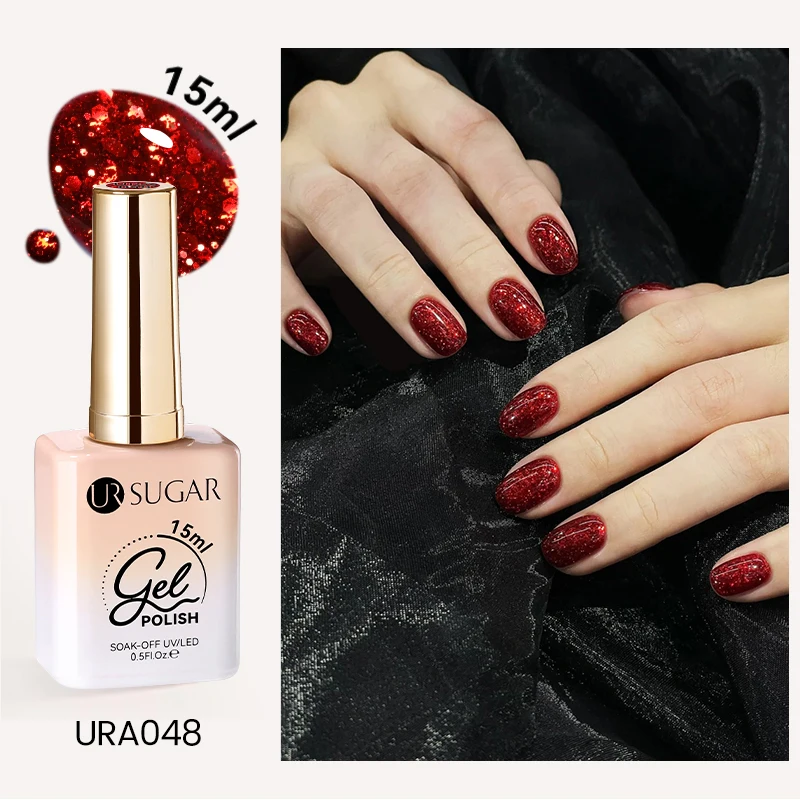 

UR SUGAR 15ml Red Glitter Gel Nail Polish Winter Varnish Reflective Semi Permanent Soak Off UV Gel For Nail Art Manicure