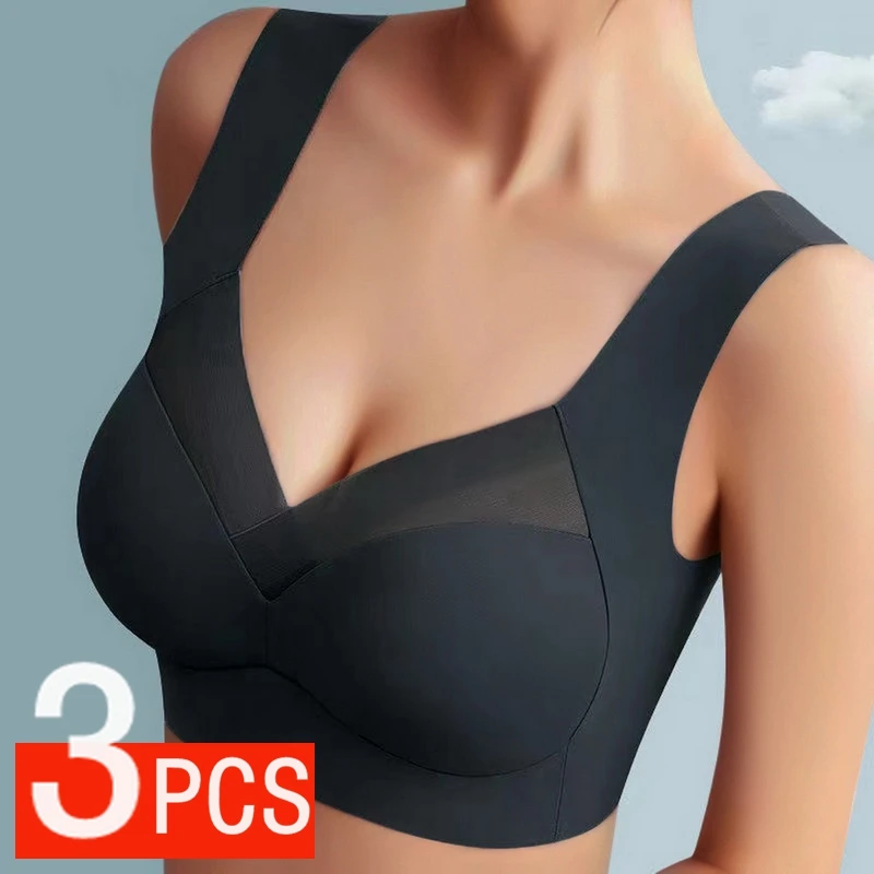 

3 Pcs Sexy Seamless Push up Sports Bra Women's Thermal Bra with Removable Shoulder Straps for Nursing Mothers T-Style Cup
