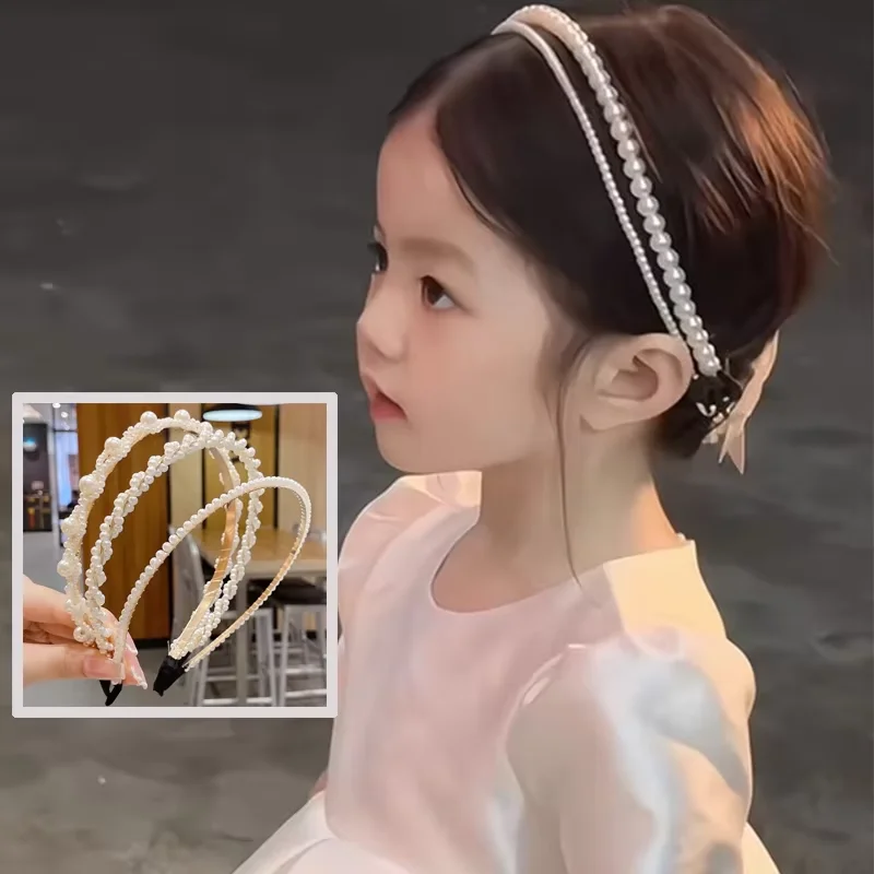 

White Pearl Hair Hoops for Girl Headdress Princess Wedding Wreath Face Washing Headband Kids Hair Accessories Children Hairband