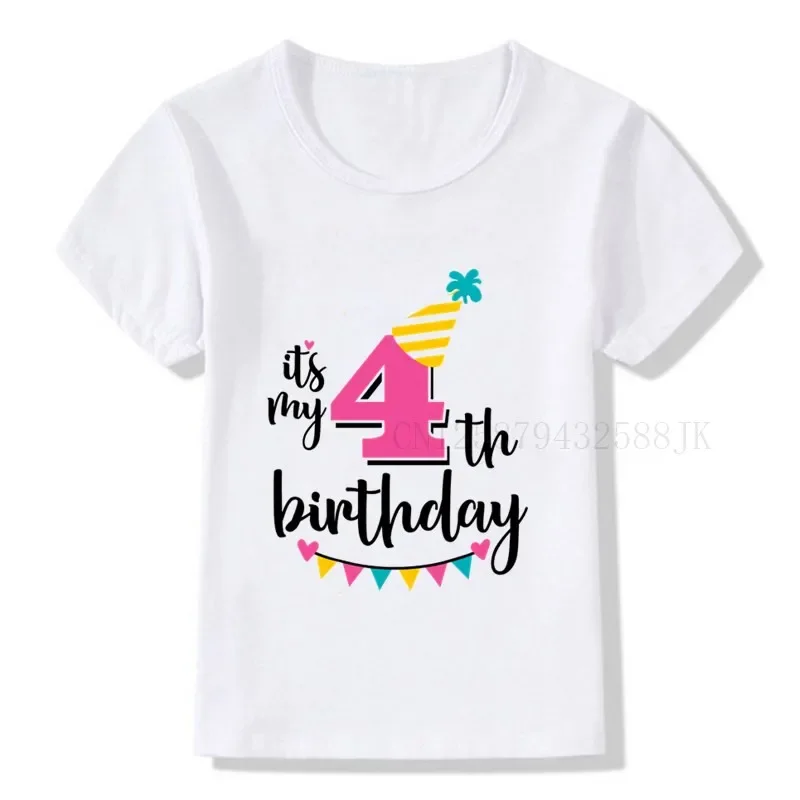 Kids Birthday Cake Number 4 Cartoon Print T Shirt Children I Am 4 Clothes T-shirts Boy&Girl Funny 4 Years Old Gift Tshirt Baby