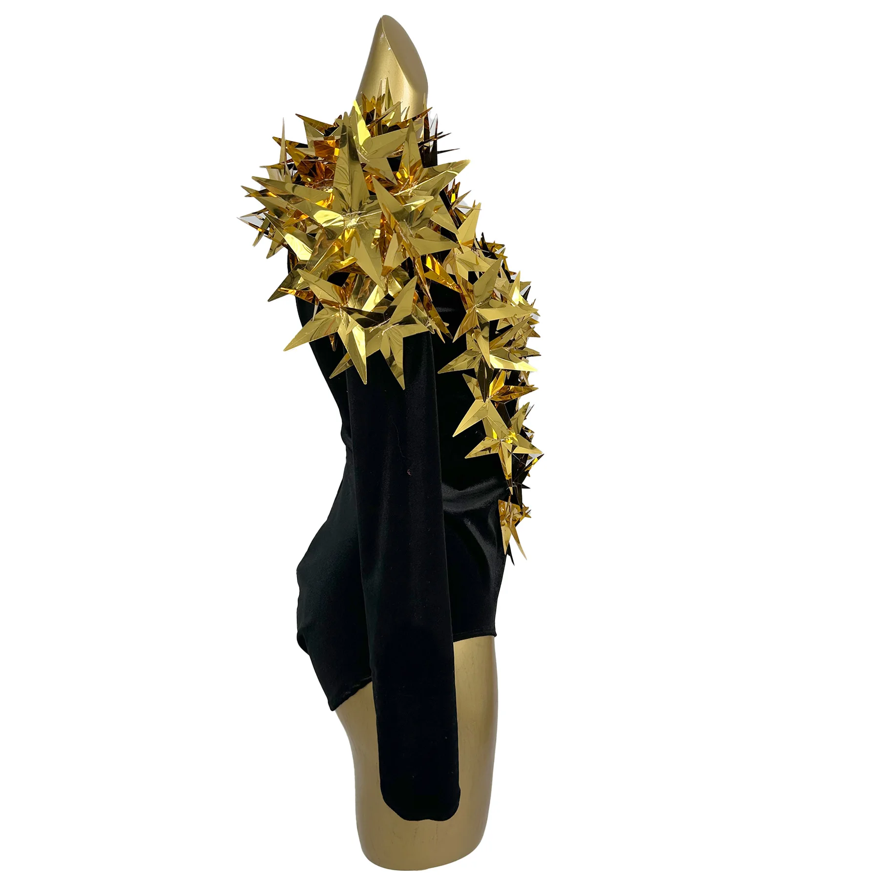 

Litixingxing Design Sense Women Jumpsuit Gold 3D Star Sexy Perspective Mesh V-Neck Tight Shorts Bar Clothes Birthday Prom Dress