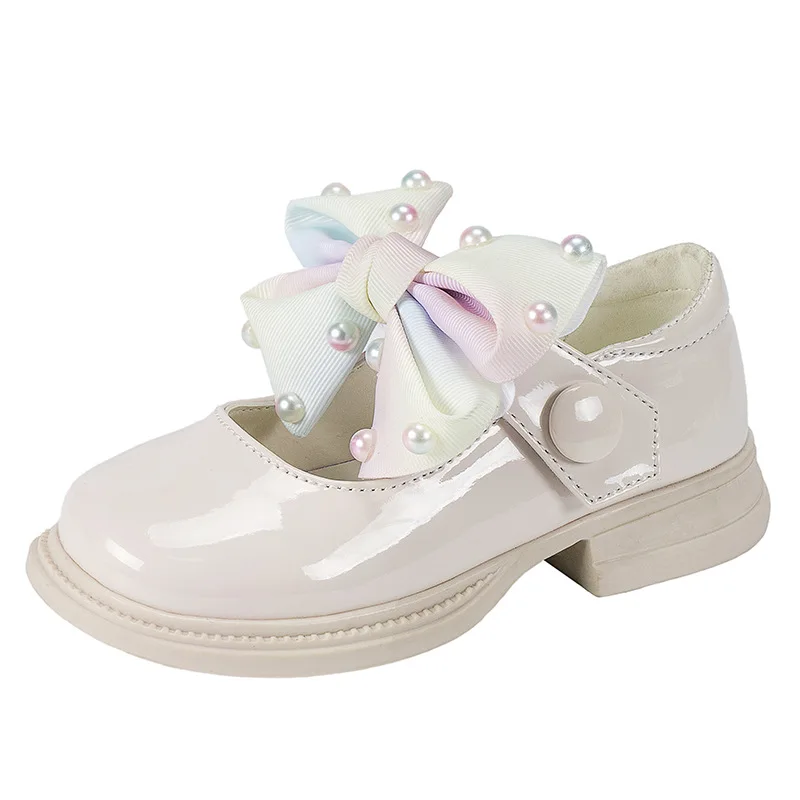 Children Shoes 2023 Spring New Colored Pearl Bowknot Princess Shoes for Kids Girls Fashion Cute JK Baby Girl Shoes Mary Janes