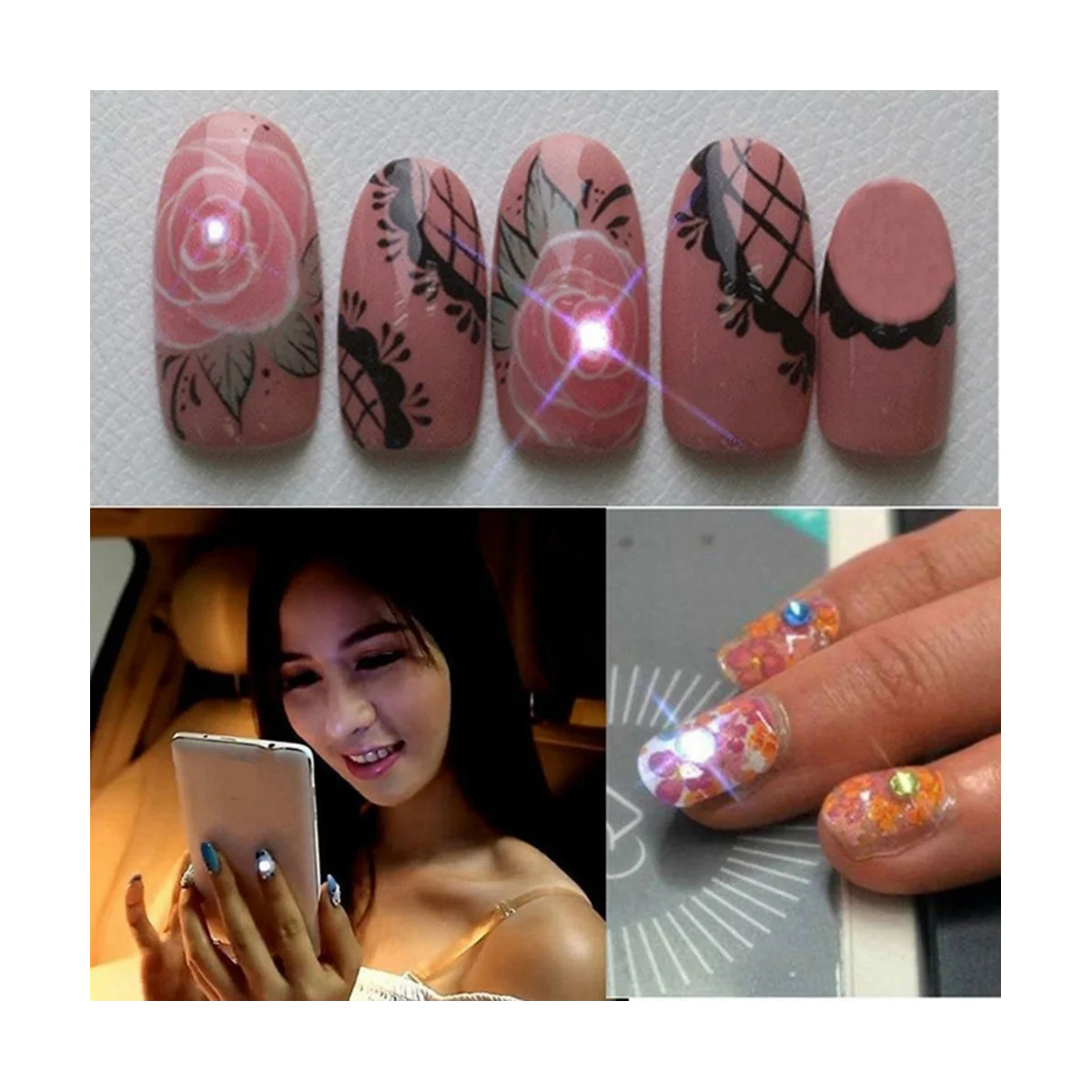 LED Bare Chip Flash etiqueta do prego, lâmpada luminosa inteligente, Nail Enhancement Etiqueta, luz branca, NFC, 5pcs