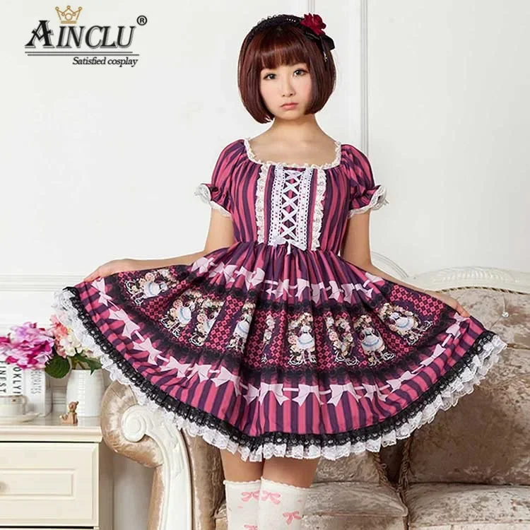 

Ainclu Women's Fuchsia Polyester Short Sleeve Soft Adorable Sweet Princess Lolita Dress