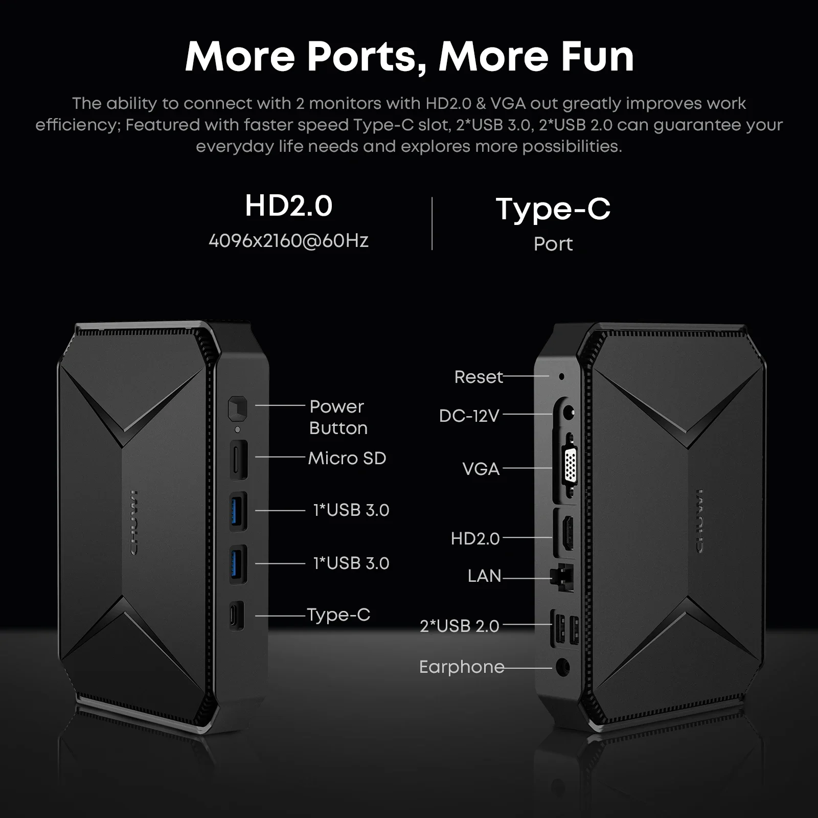 CHUWI Herobox Mini PC Intel N100 UHD Graphics for 12th Gen Windows 11 8GB RAM 256G SSD Wifi 6 Bluetooth 5.2 Wtih VAG Port