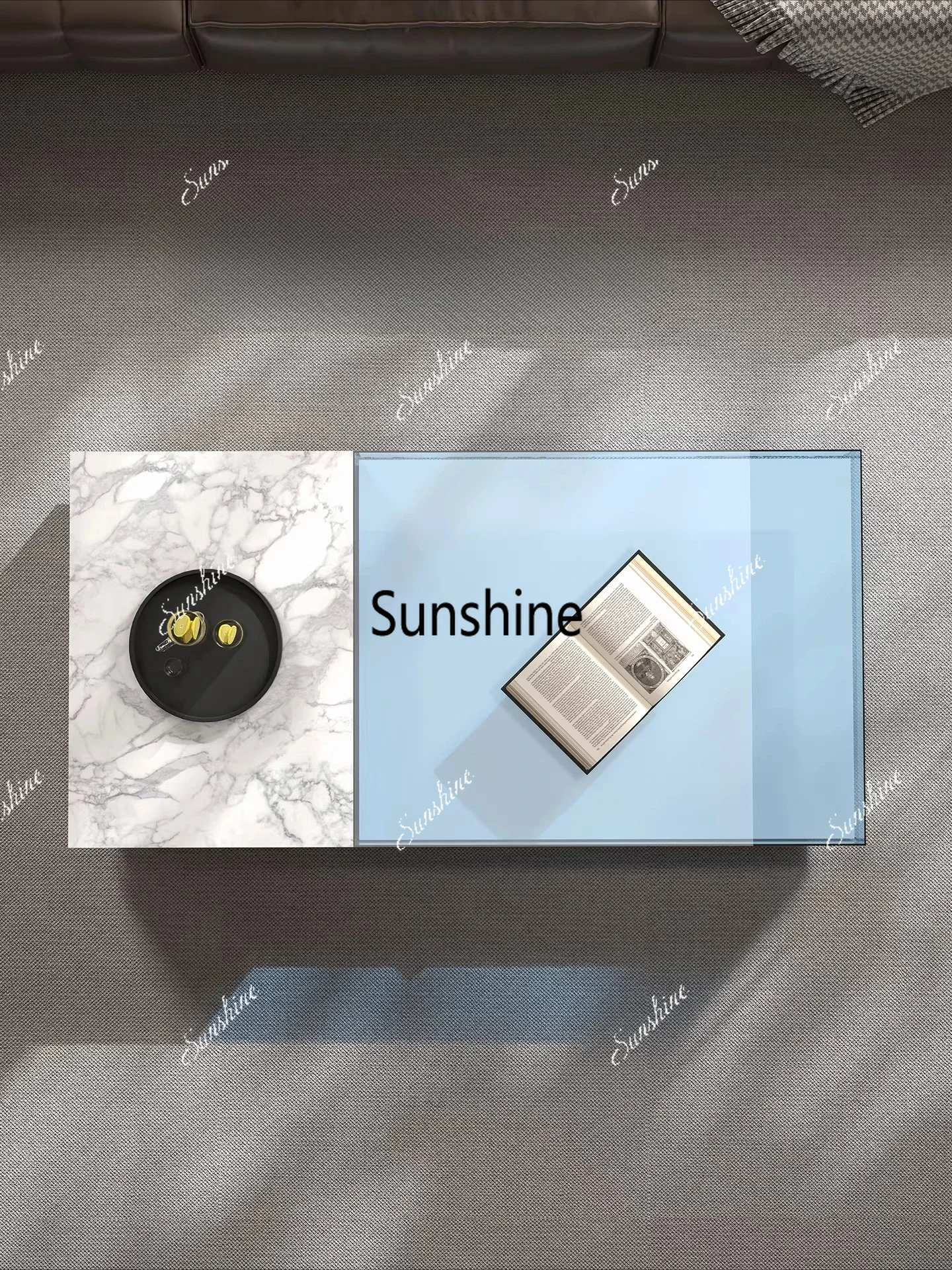 Modern light luxury marble acrylic splicing coffee table living room villa area high sense   FT