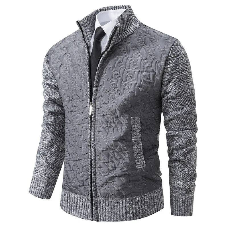 

Men's Slim Stand Collar Long Sleeve Casual Trendy Simple Basic Zipper Spliced Jacket Autumn Winter New Fashion Male Clothes Coat