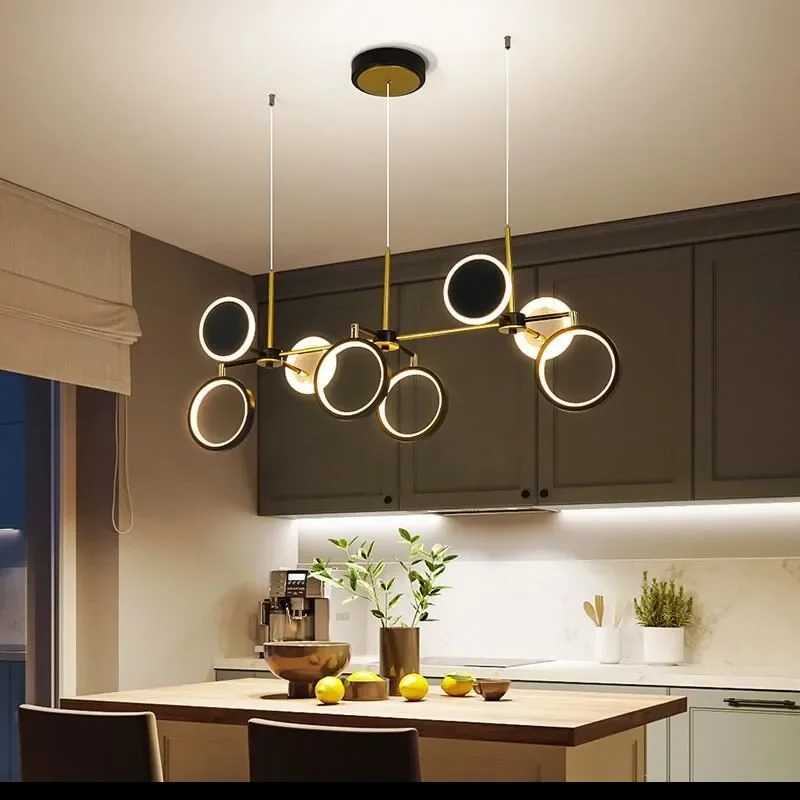 Lámpara colgante LED de aluminio moderna, candelabros dorados y negros de aluminio de lujo para sala de estar, comedor, cocina, isla, accesorios de iluminación