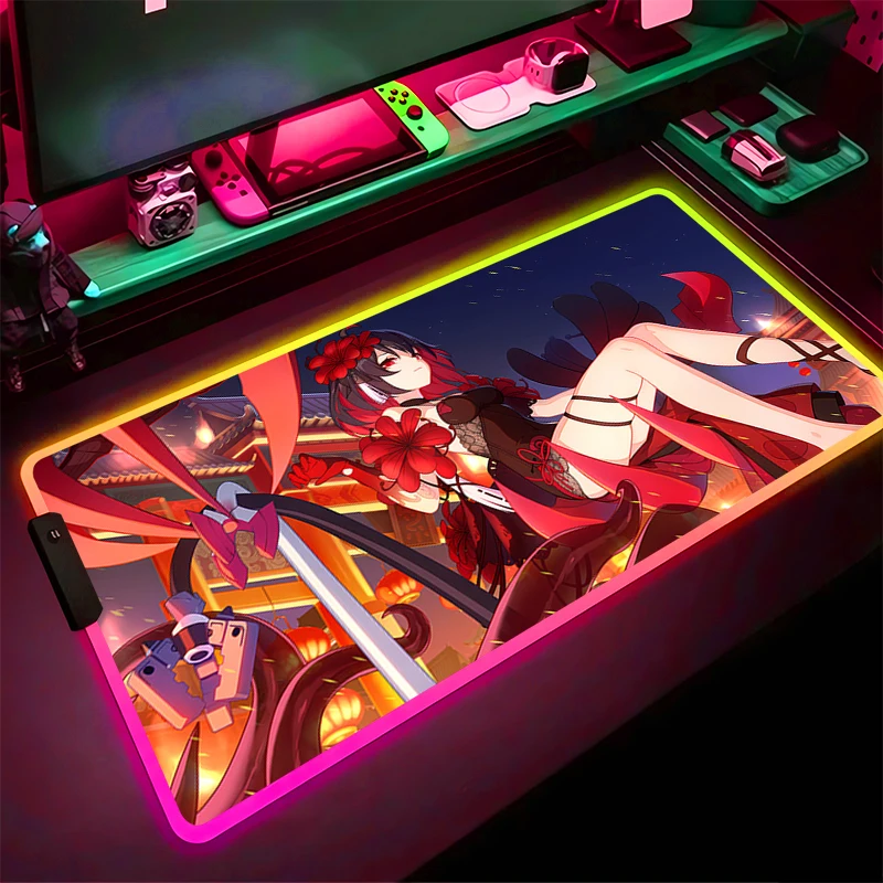 

RGB Mouse Pad Honkai Impact 3 Non-Slip Rubber Edge locking mousepads Game play mats notebook computer Seele Vollerei Home Decor