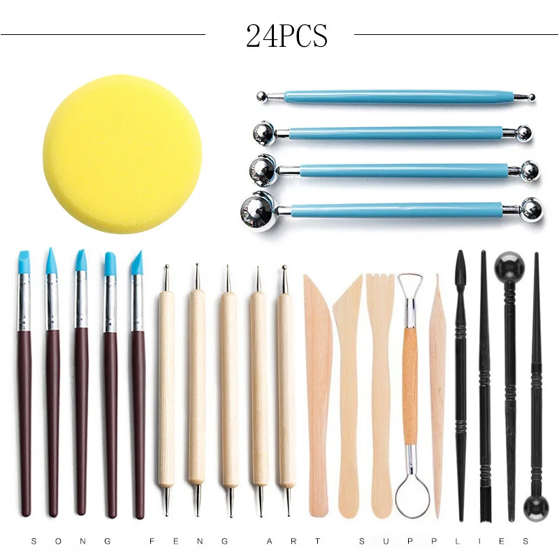 

24Pcs/Set Pottery Clay Sculpting Tools Kit, Ceramic Wax Clays Carving Tools for Art Craft Pottery Sculpting Modeling Tool Set