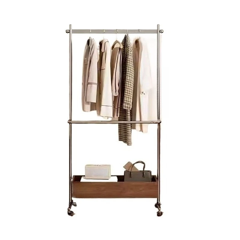 For Household Stainless Steel Coat Rack, Bedroom Floor with Storage Hanger, Movable Simple Clothes Rack