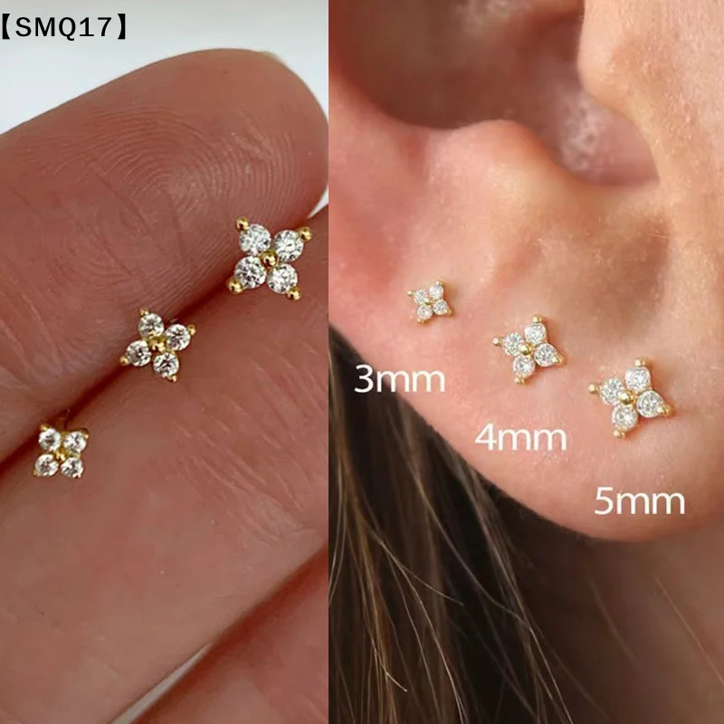 3Pcs/set Four Petals Zircon Flower Stud Earrings Set For Women Small Classic Versatile Piercing Earrings 3/4/5mm【SMQ】