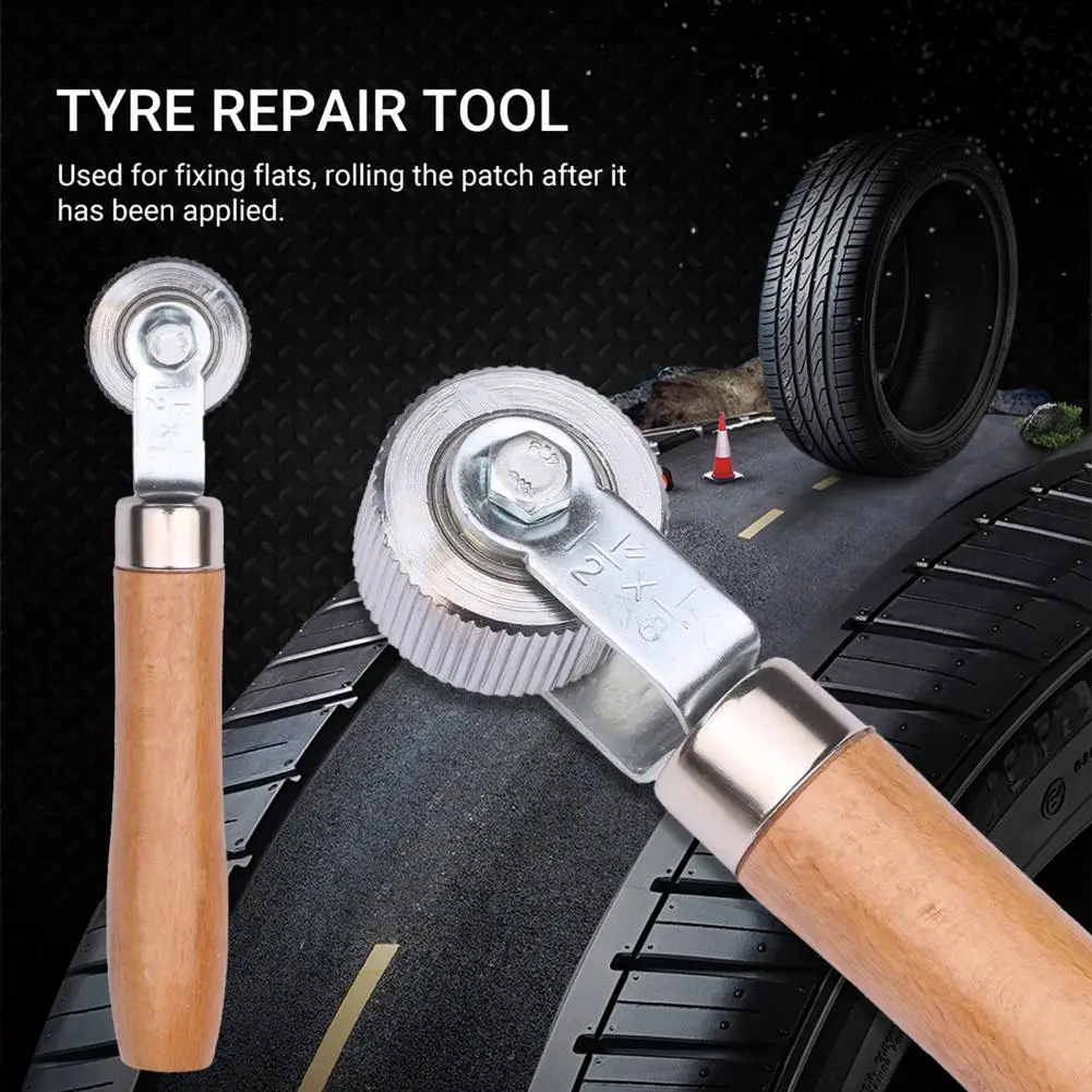 Tire Flat Roller Wear-resistant Smooth Rolling Effortless Wood Handle Anti Corrosion Tire Patch Roller Hand Tools