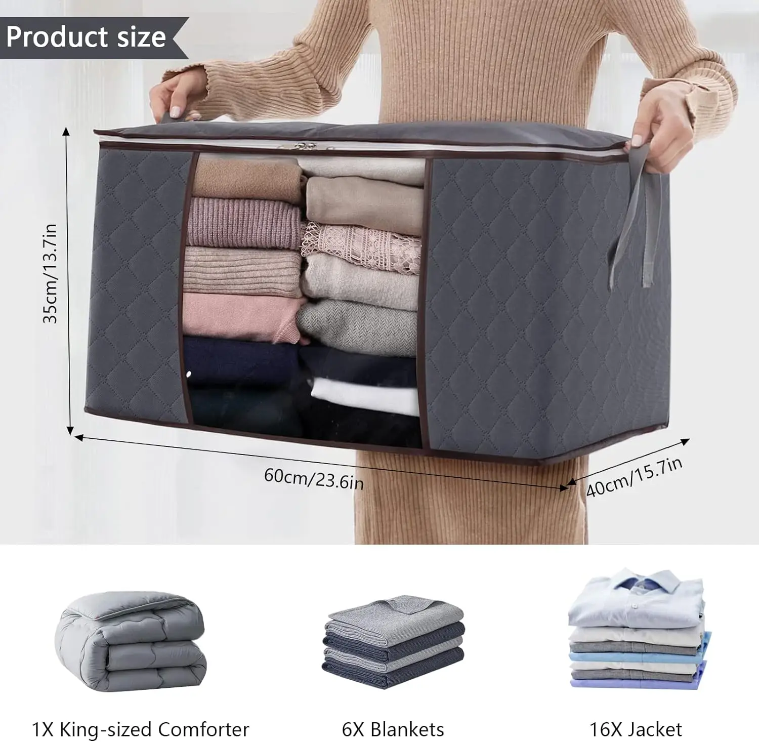 quilt storage bag with cover can be folded, can be used for bedding clothes toys with 2 reinforced handle