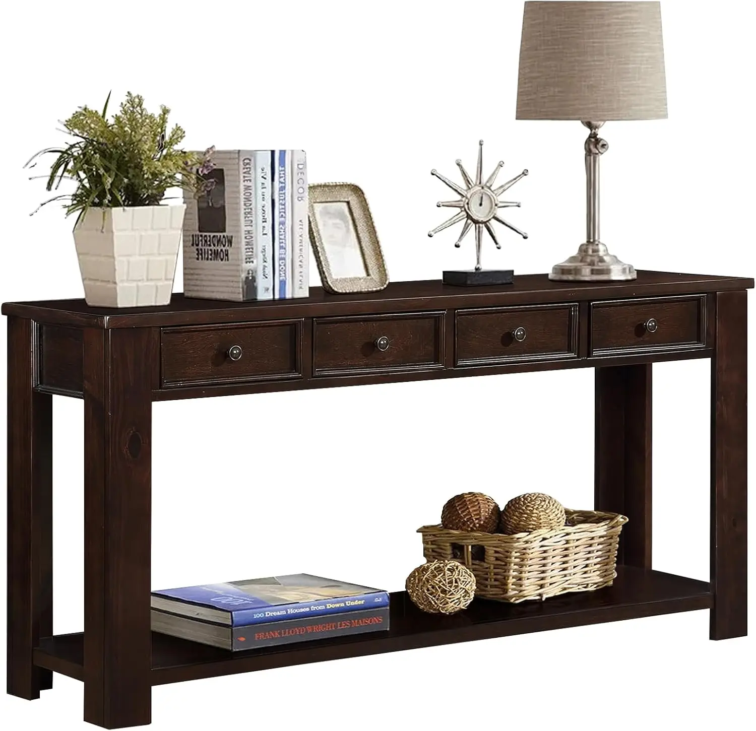 طاولة كونسول خشبية طويلة مع 4 أدراج ، طابقتين ، طاولة مدخل حديثة ، غرفة معيشة ، بهو مطبخ ، 63"