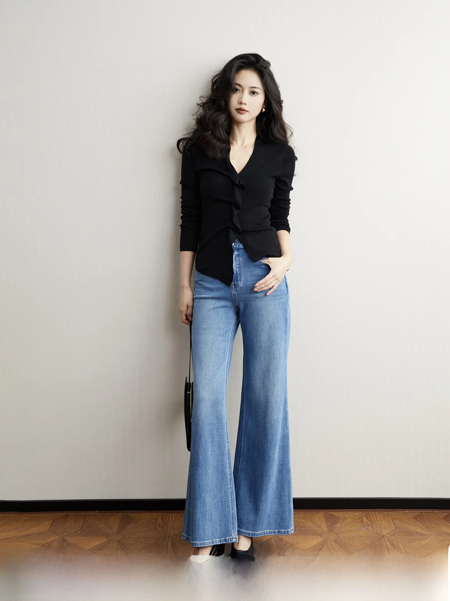 

High Waist Bell Bot Wide Leg Denim Jeans Retro Sle for Women Spring Commute TAIYANG OFFICE Cotton Stretch Denim