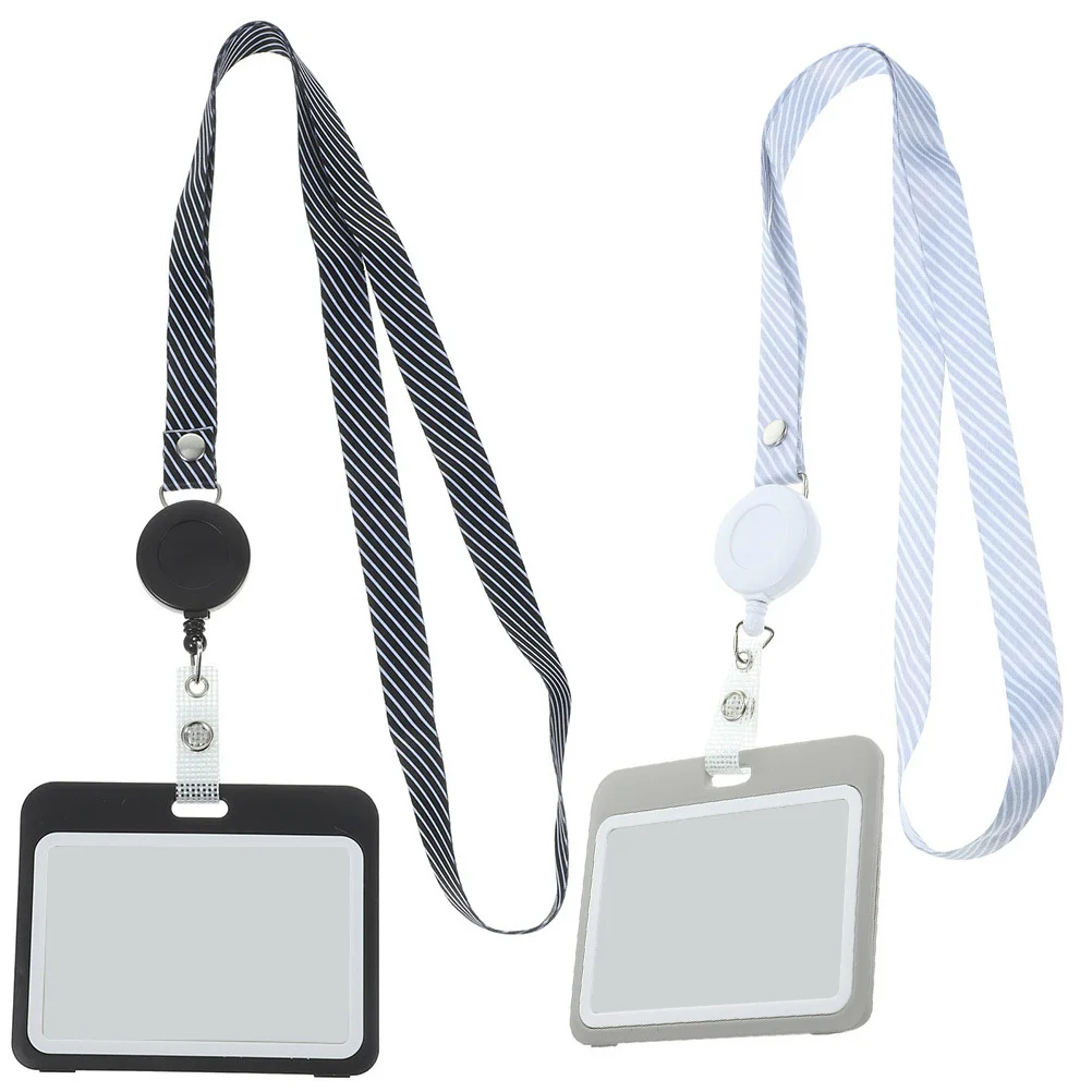 

2pcs Chest Badge Card Holder Horizontal Id Sleeve Transparent Name Badge Protector For Lanyard Slim Lightweight Cards Storage