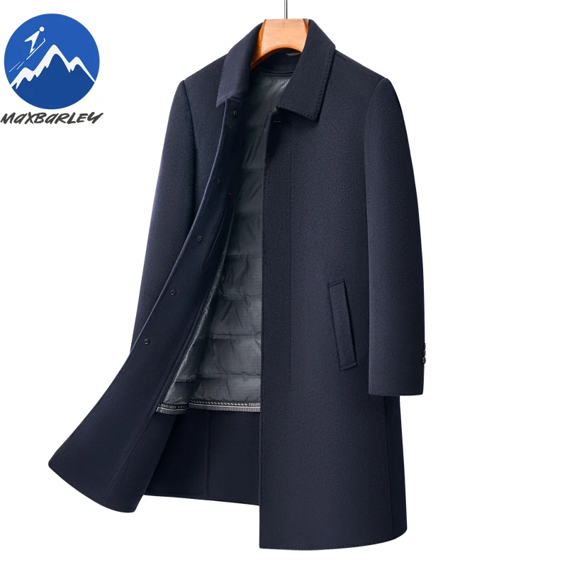 

Maxbarley Long Wool Coat Men 2025 Winter high quality Thick Detachable Duck Down Liner Jacket Korean Double-Sided Woolen Trench