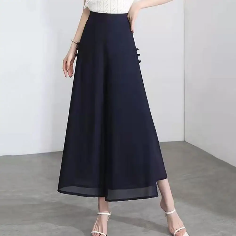 Side Split Design Long Pants Elegant Women's Chiffon Wide Leg Pants with High Waist Side Split Design Stylish for Loose for A