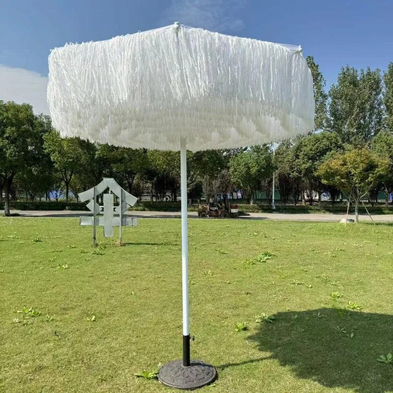 Outdoor Thatched Sun Umbrella, Straight PP Straw Middle Pole Patio Umbrella, Square & Round Hawaiian Style Grass Shade Umbrella
