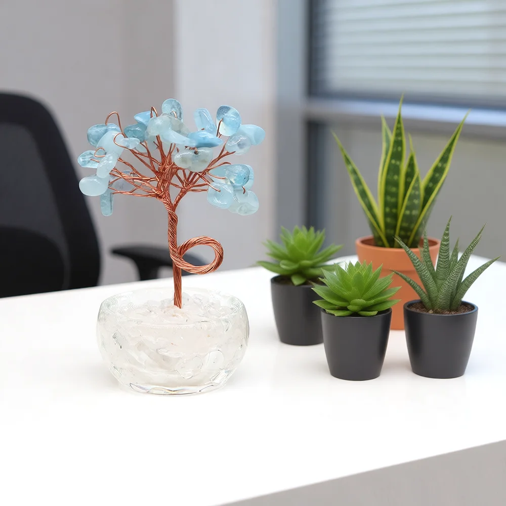 Crystal Money Tree Natural Stone Healing Quartz Gemstones Copper Wire Wrapped Plant Crafts Lucky Gift Feng Shui Home Decoration