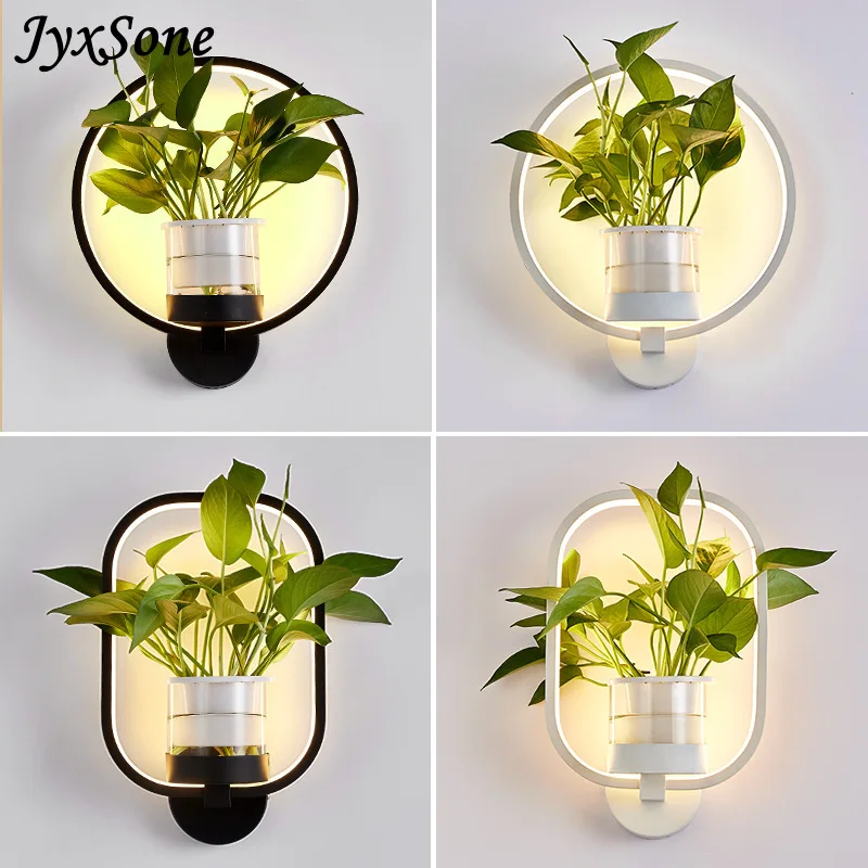 

Creative Green Potted LED Interior Wall Lamp Modern Bedroom Bedside Living Room Lamp 220V Home Decoration Black White Wall Light