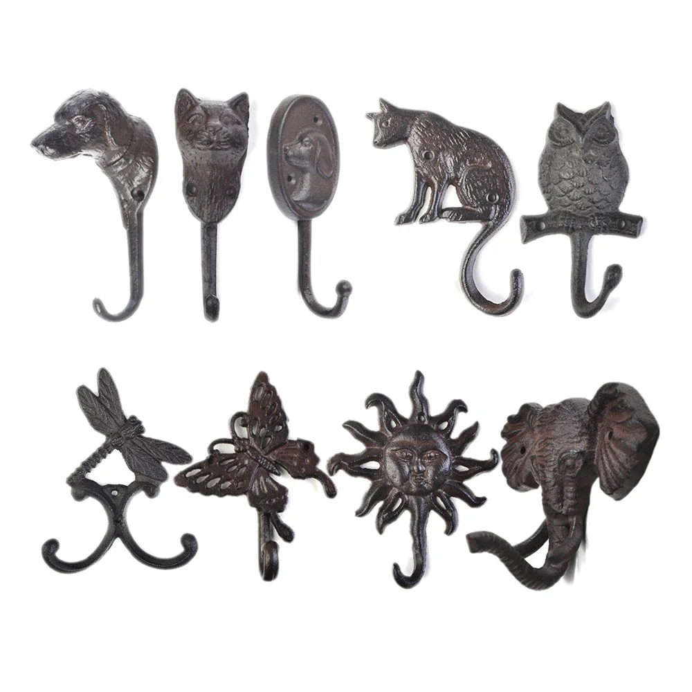 1 PC Decorative Wall Mounted Antique Metal Wall Hooks Vintage Wall Hook Hanger Rustic Cast Iron Nautical Key Coat Hooks Rack