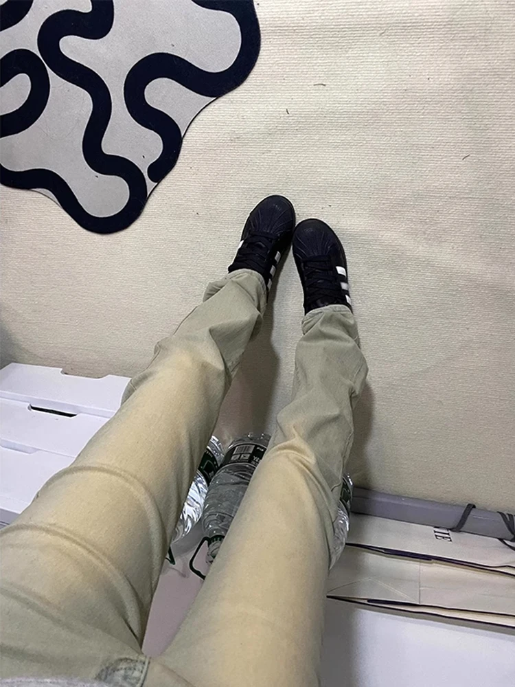 

Waed Yellow Mud Color Men's Slim Fit Straight Leg Jeans Knife American Vibe High Street Faion Jeans Youth Cotton Blend
